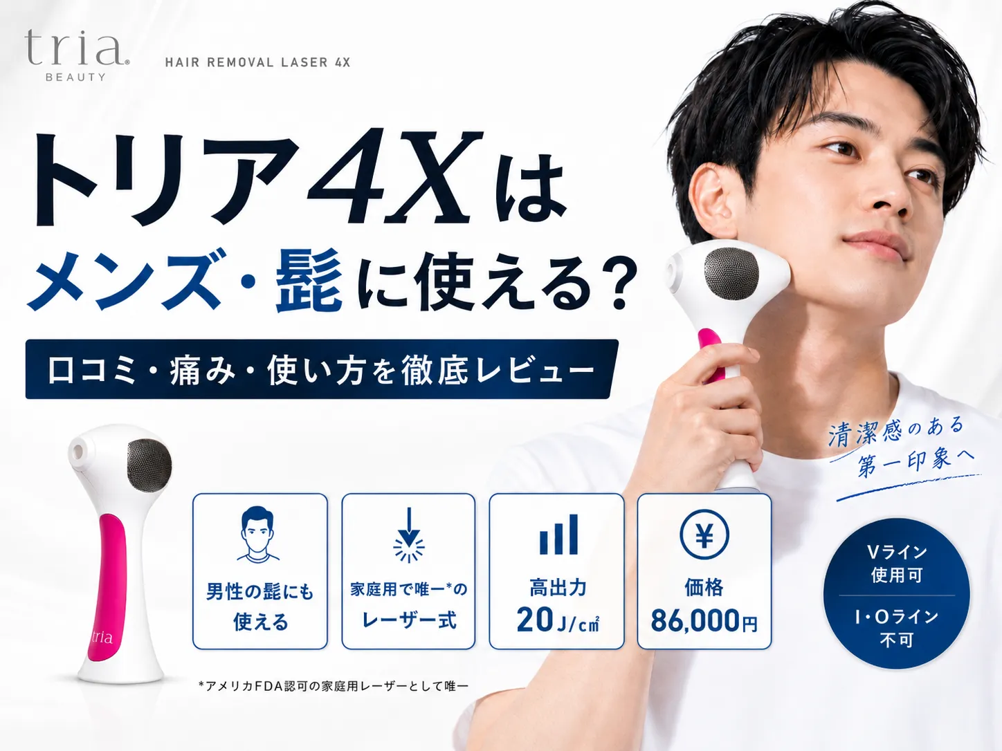 トリア4Xはメンズの髭に使えるか、口コミ・痛み・使い方を解説する冒頭画像